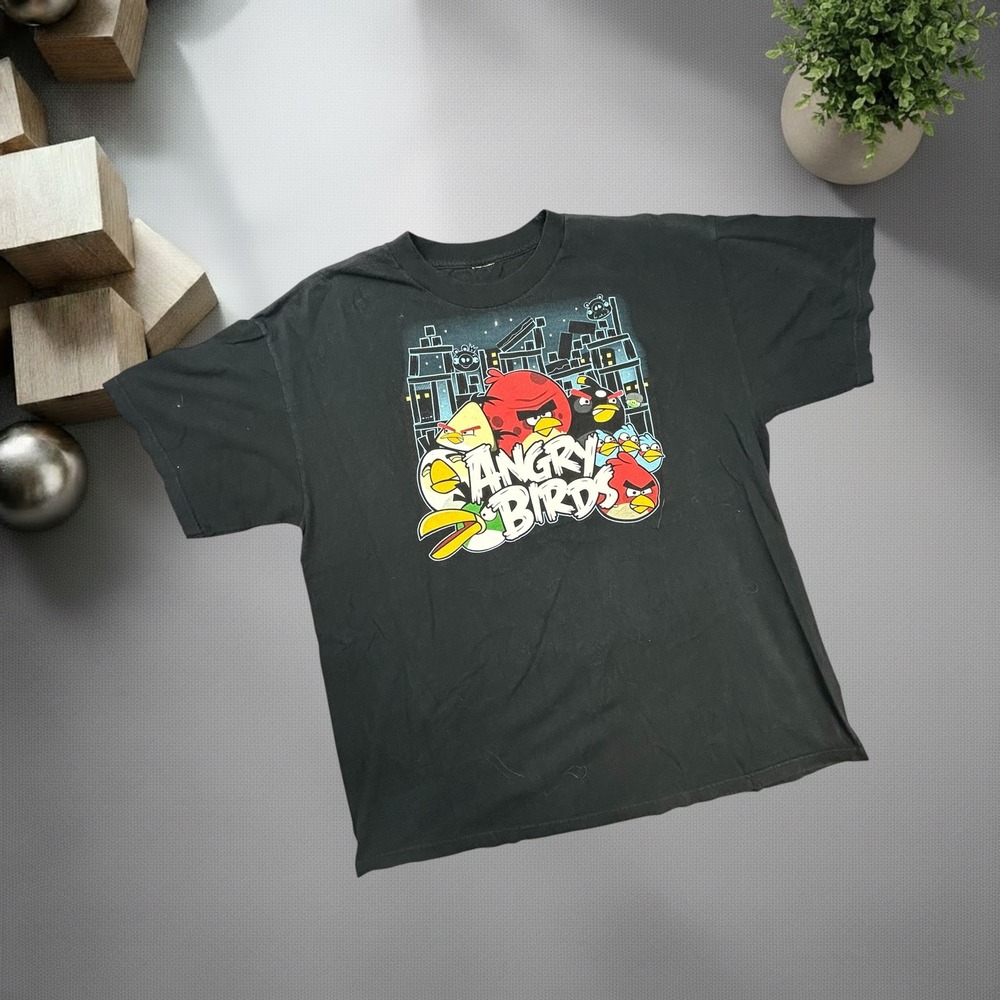 Vintage Angry Birds Graphic T-Shirt Black Boxy Fit Y2K Skater Tee 1725